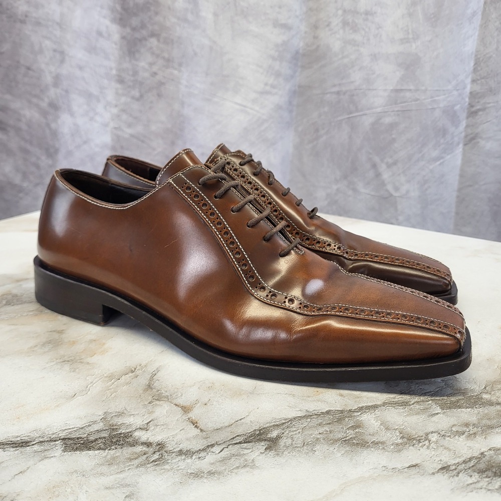 Gordon Rush Italy Brogue Square Toe Oxfords Men's Size 41/8 Burnished Saddle